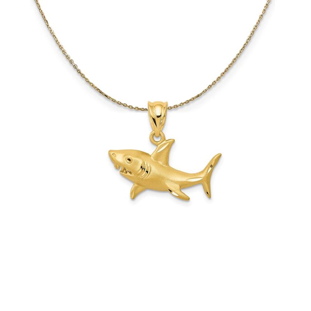 14k Yellow Gold Satin & Diamond-Cut 2D Shark Necklace - 24 Inch